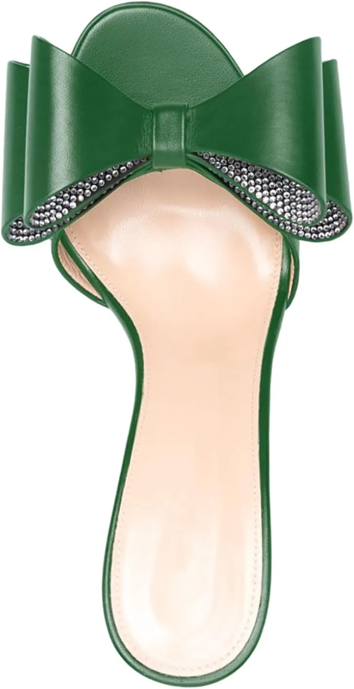 iadore Women Chic Stiletto High Heel Shoes Fashion Rhinestone Studded Slip on Open Round Toe Matte Sexy Sandals Size 5-12 US
