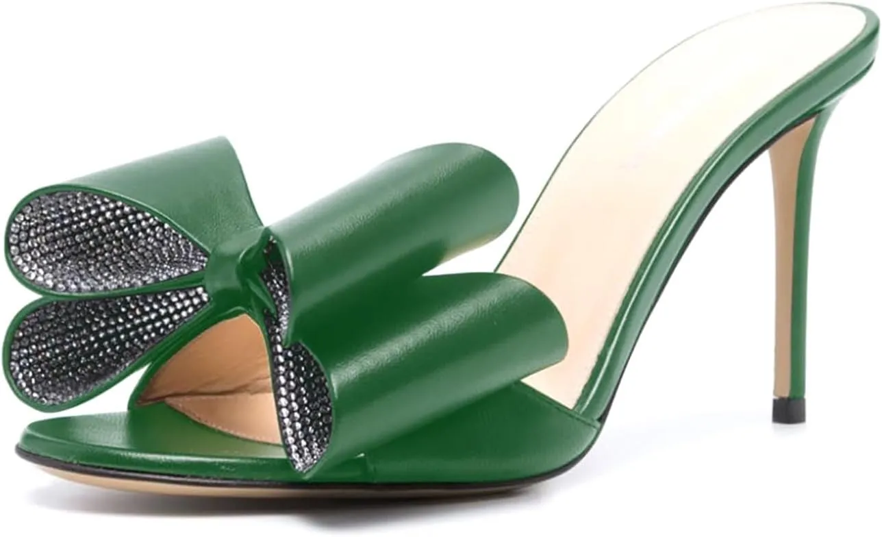 iadore Women Chic Stiletto High Heel Shoes Fashion Rhinestone Studded Slip on Open Round Toe Matte Sexy Sandals Size 5-12 US