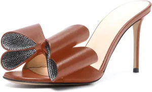 iadore Women Chic Stiletto High Heel Shoes Fashion Rhinestone Studded Slip on Open Round Toe Matte Sexy Sandals Size 5-12 US