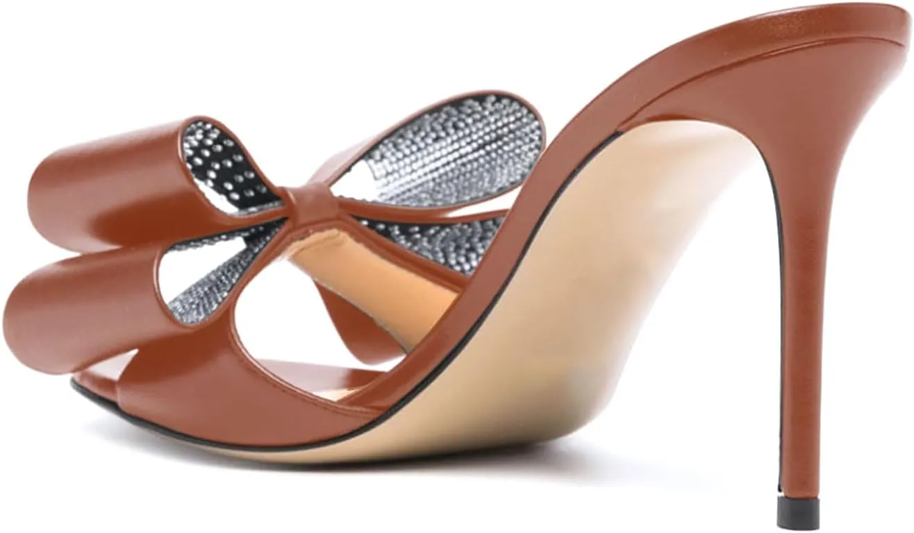 iadore Women Chic Stiletto High Heel Shoes Fashion Rhinestone Studded Slip on Open Round Toe Matte Sexy Sandals Size 5-12 US