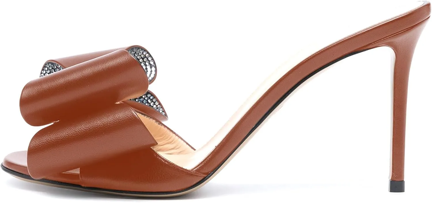 iadore Women Chic Stiletto High Heel Shoes Fashion Rhinestone Studded Slip on Open Round Toe Matte Sexy Sandals Size 5-12 US