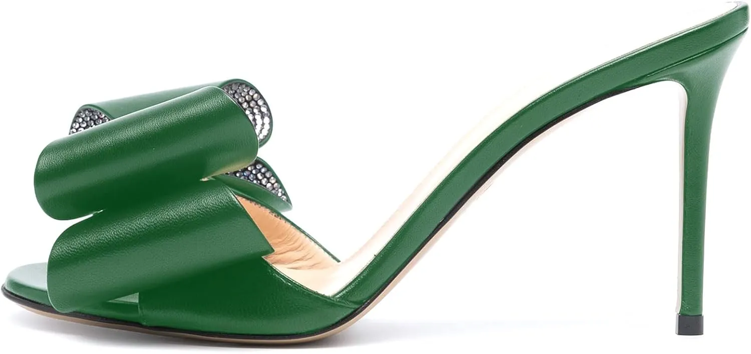 iadore Women Chic Stiletto High Heel Shoes Fashion Rhinestone Studded Slip on Open Round Toe Matte Sexy Sandals Size 5-12 US