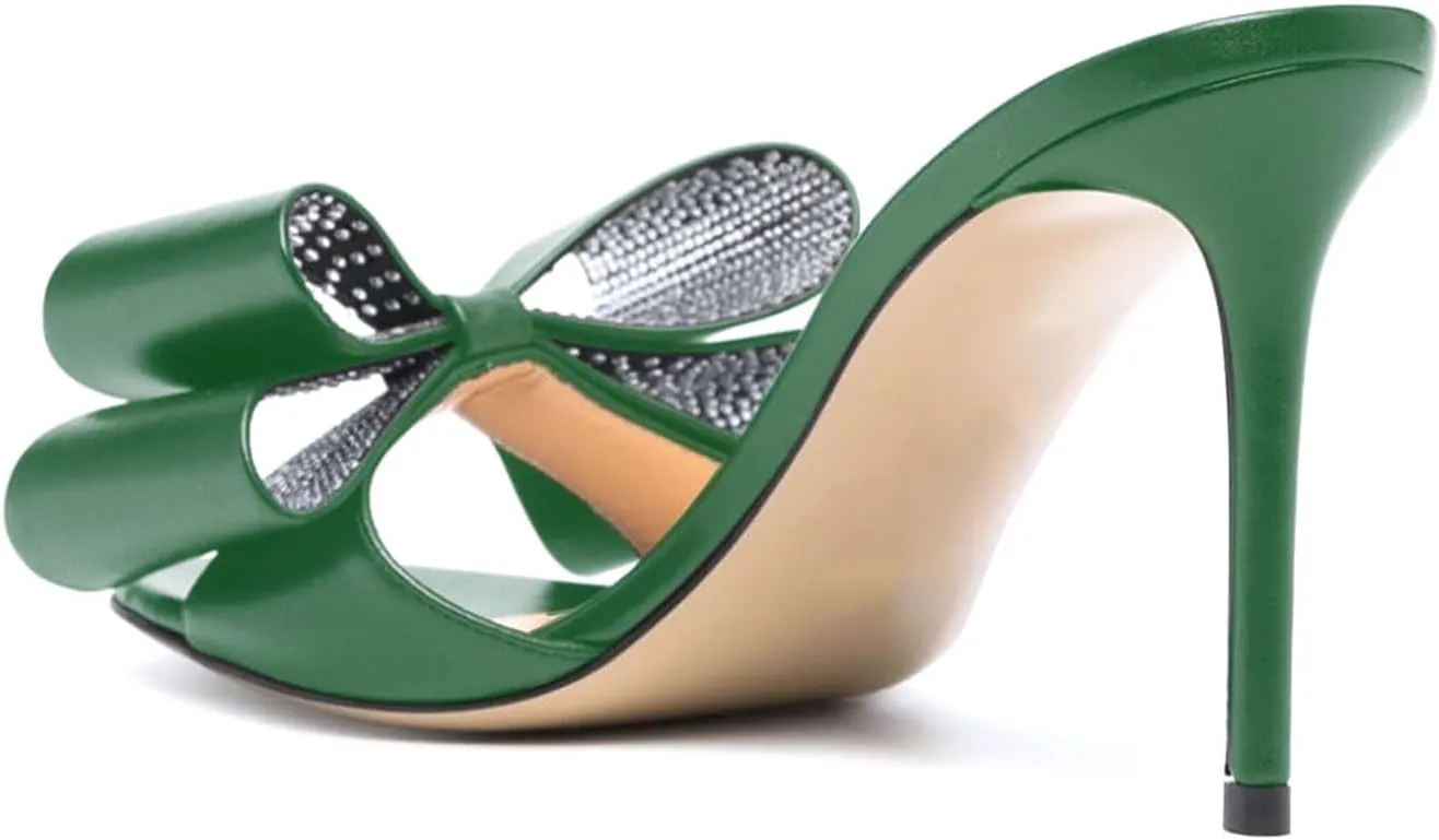 iadore Women Chic Stiletto High Heel Shoes Fashion Rhinestone Studded Slip on Open Round Toe Matte Sexy Sandals Size 5-12 US