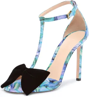 iadore Women Fashion Stiletto High Heel Shoes Open Square Toe with Bowknots Ankle Straps Buckle Sexy Summer Sandals Size 5-12 US