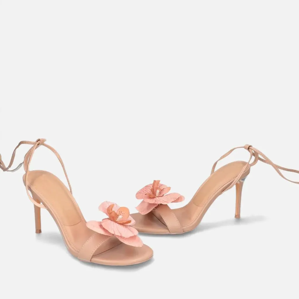 iadore Women's Round Toe Stiletto Heel Flower Sandals Laces Strappy Open Toe High Heeled Sandals Fashion Party Wedding Heels for Women