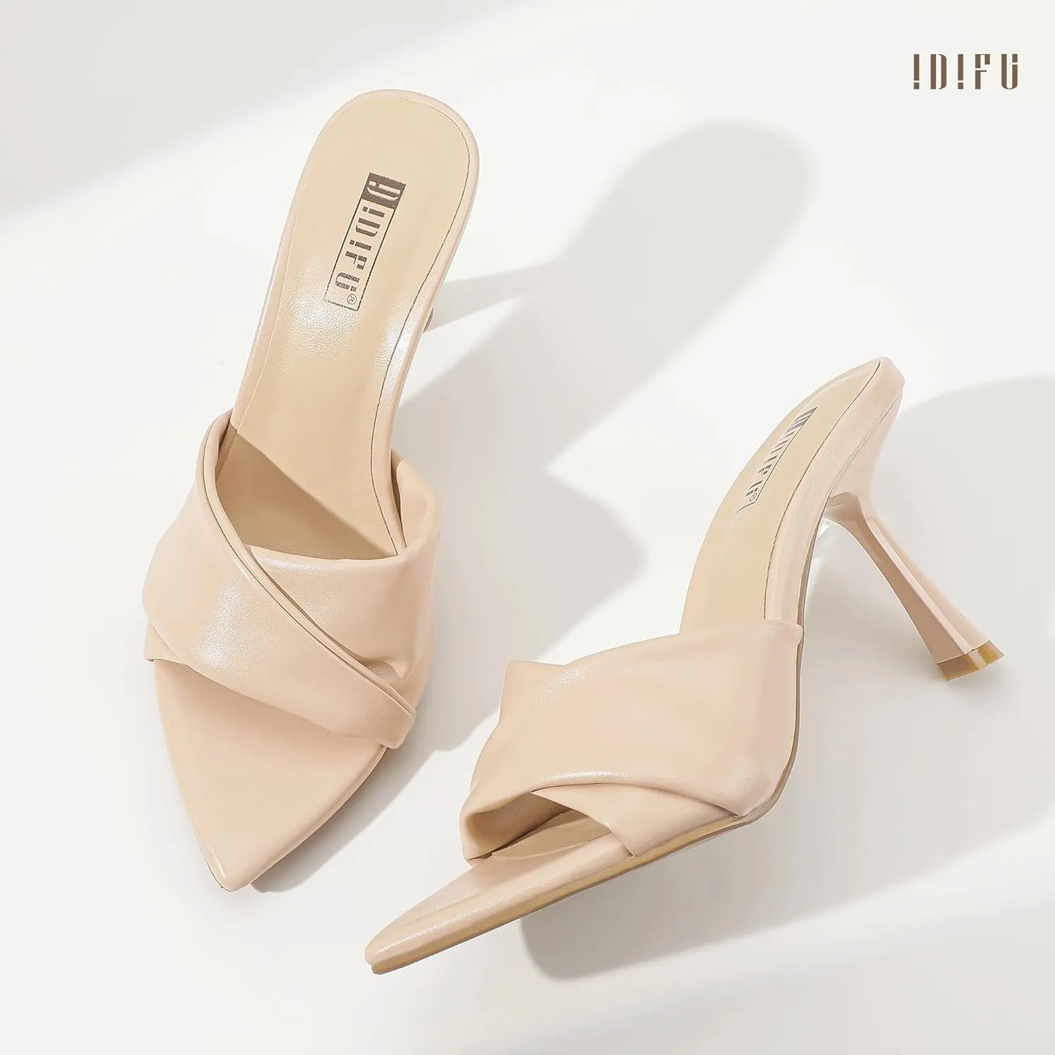 IDIFU IN4 Pointed Open Toe High Stiletto Heels for Women Dressy Slip On Slide Heeled Sandals Comfortable Wedding Bridal Guest Evening Party Prom Dress Shoes Sexy Cute Trendy Fashion Mules Heels