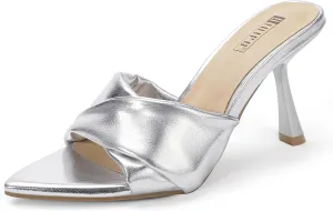 IDIFU IN4 Pointed Open Toe High Stiletto Heels for Women Dressy Slip On Slide Heeled Sandals Comfortable Wedding Bridal Guest Evening Party Prom Dress Shoes Sexy Cute Trendy Fashion Mules Heels