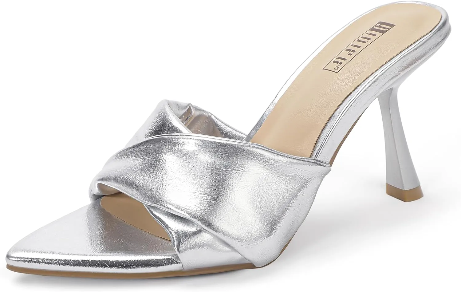 IDIFU IN4 Pointed Open Toe High Stiletto Heels for Women Dressy Slip On Slide Heeled Sandals Comfortable Wedding Bridal Guest Evening Party Prom Dress Shoes Sexy Cute Trendy Fashion Mules Heels