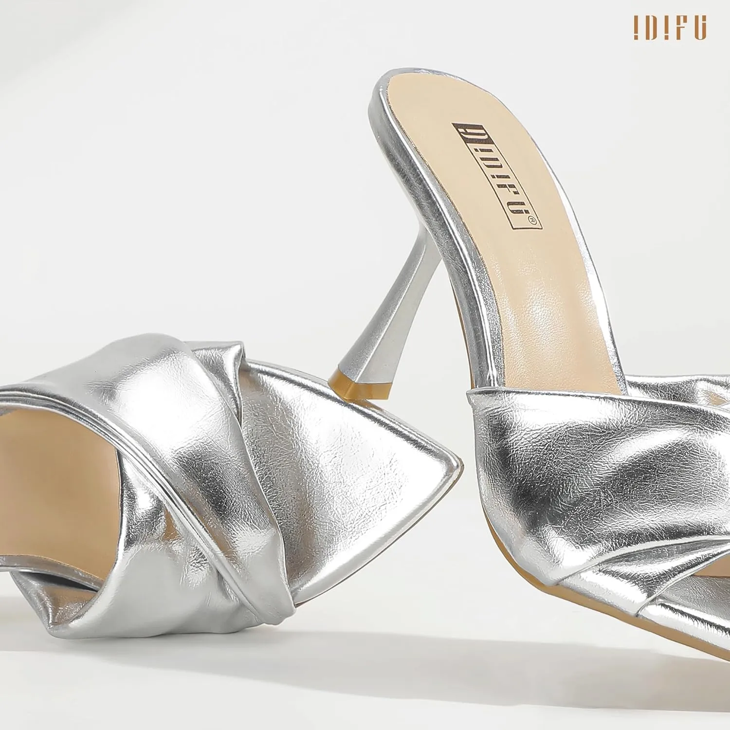 IDIFU IN4 Pointed Open Toe High Stiletto Heels for Women Dressy Slip On Slide Heeled Sandals Comfortable Wedding Bridal Guest Evening Party Prom Dress Shoes Sexy Cute Trendy Fashion Mules Heels
