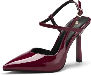 IDIFU IN4 Slingback Heels for Women Stiletto High Pumps Pointed Closed Toe Strappy Sexy Heels Women's Dress Shoes for Bride Wedding Prom Night Dressy Comfortable Ankle Strap Pumps
