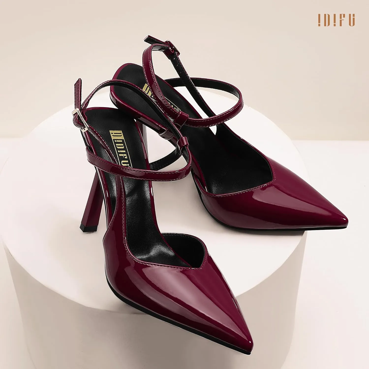 IDIFU IN4 Slingback Heels for Women Stiletto High Pumps Pointed Closed Toe Strappy Sexy Heels Women's Dress Shoes for Bride Wedding Prom Night Dressy Comfortable Ankle Strap Pumps