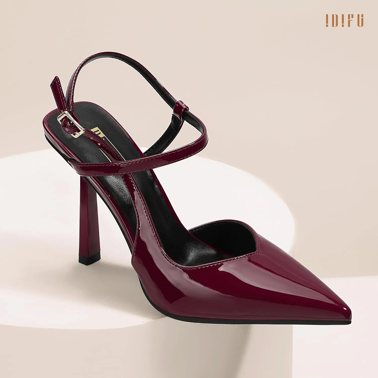 IDIFU IN4 Slingback Heels for Women Stiletto High Pumps Pointed Closed Toe Strappy Sexy Heels Women's Dress Shoes for Bride Wedding Prom Night Dressy Comfortable Ankle Strap Pumps