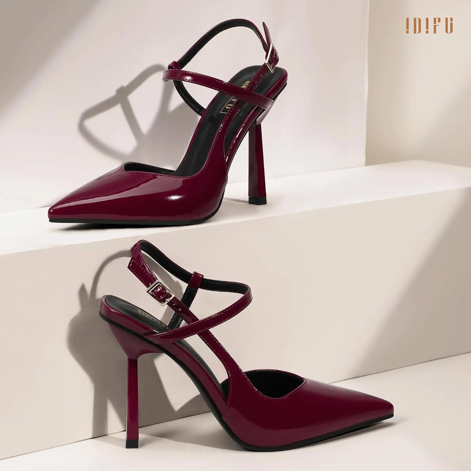 IDIFU IN4 Slingback Heels for Women Stiletto High Pumps Pointed Closed Toe Strappy Sexy Heels Women's Dress Shoes for Bride Wedding Prom Night Dressy Comfortable Ankle Strap Pumps