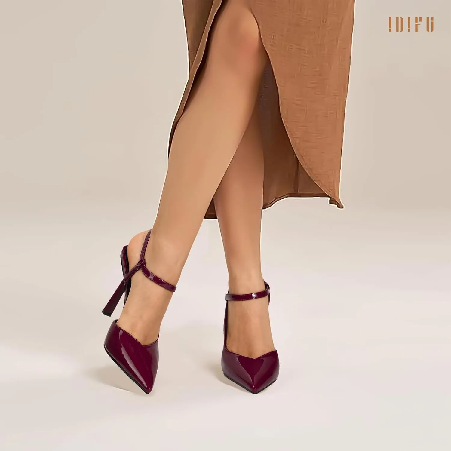 IDIFU IN4 Slingback Heels for Women Stiletto High Pumps Pointed Closed Toe Strappy Sexy Heels Women's Dress Shoes for Bride Wedding Prom Night Dressy Comfortable Ankle Strap Pumps