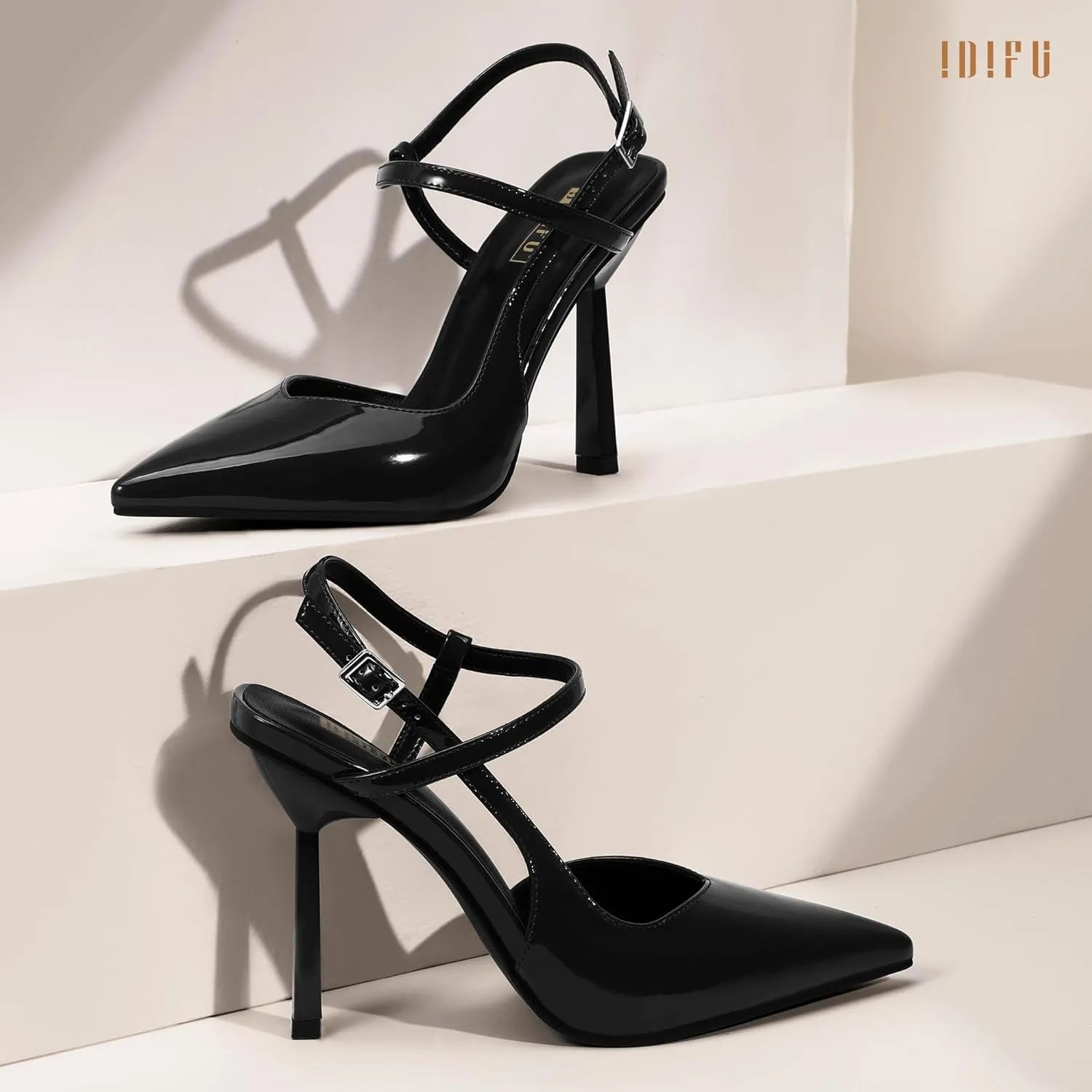IDIFU IN4 Slingback Heels for Women Stiletto High Pumps Pointed Closed Toe Strappy Sexy Heels Women's Dress Shoes for Bride Wedding Prom Night Dressy Comfortable Ankle Strap Pumps