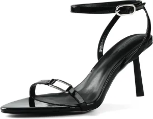 iiimmu Strappy Sandals for Women 3 IN Stilettos Heeled Sandals with Buckle Pointed Open Toe Kitten Summer Heels, Metallic Heels Orange/Black/Violet