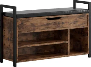 IRONCK Shoe Storage Bench, Entryway Bench with Lift Top Storage Box, Metal and Board Bench for Entryway, Two Tier Shoe Rack Organizer for Entryway, Bedroom, Hallway, Industrial, Vintage Brown