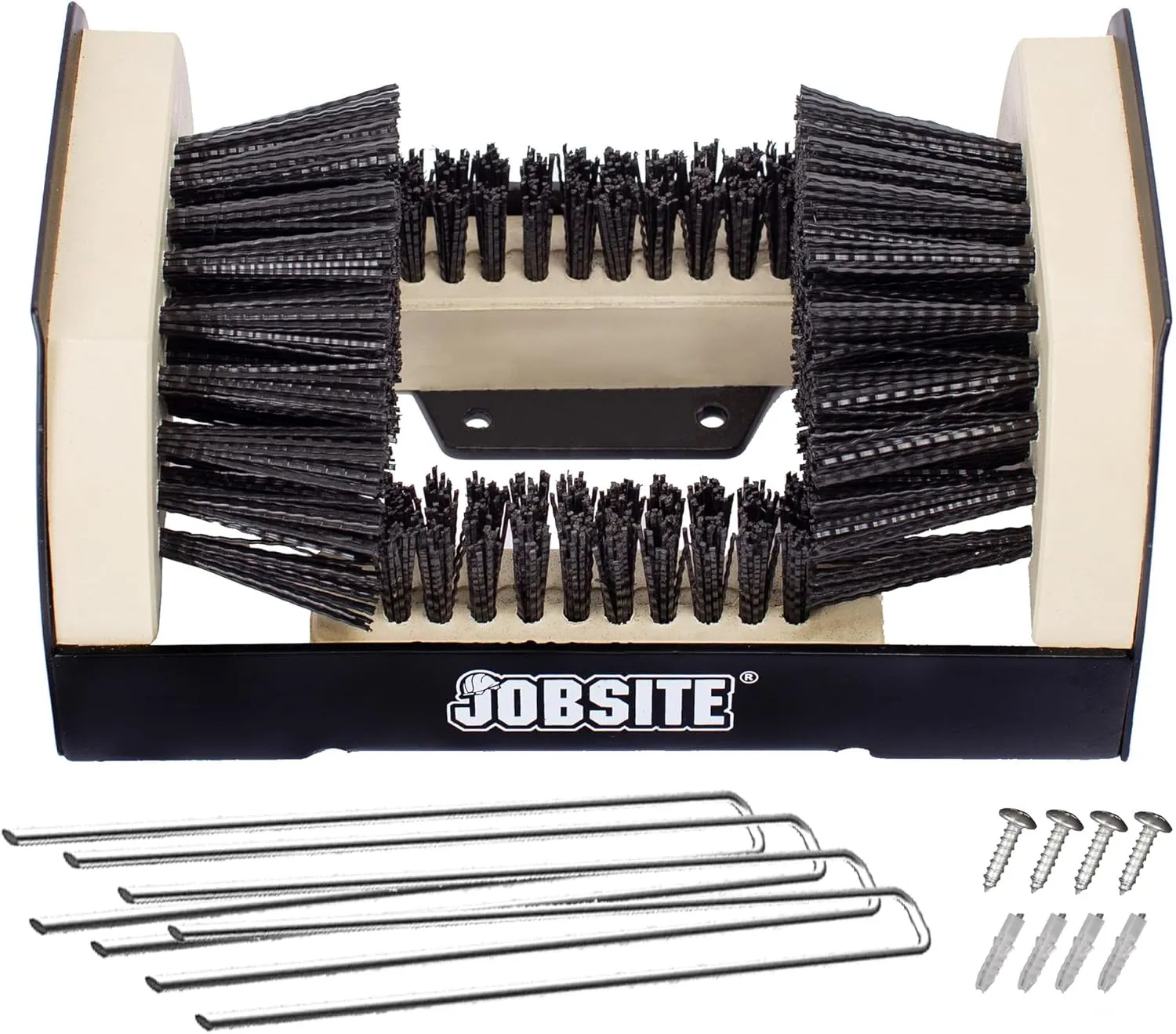 JobSite The Original Boot Scrubber - Includes Stakes for Grass Mounting - All Weather Industrial Shoe Cleaner & Scraper Brush