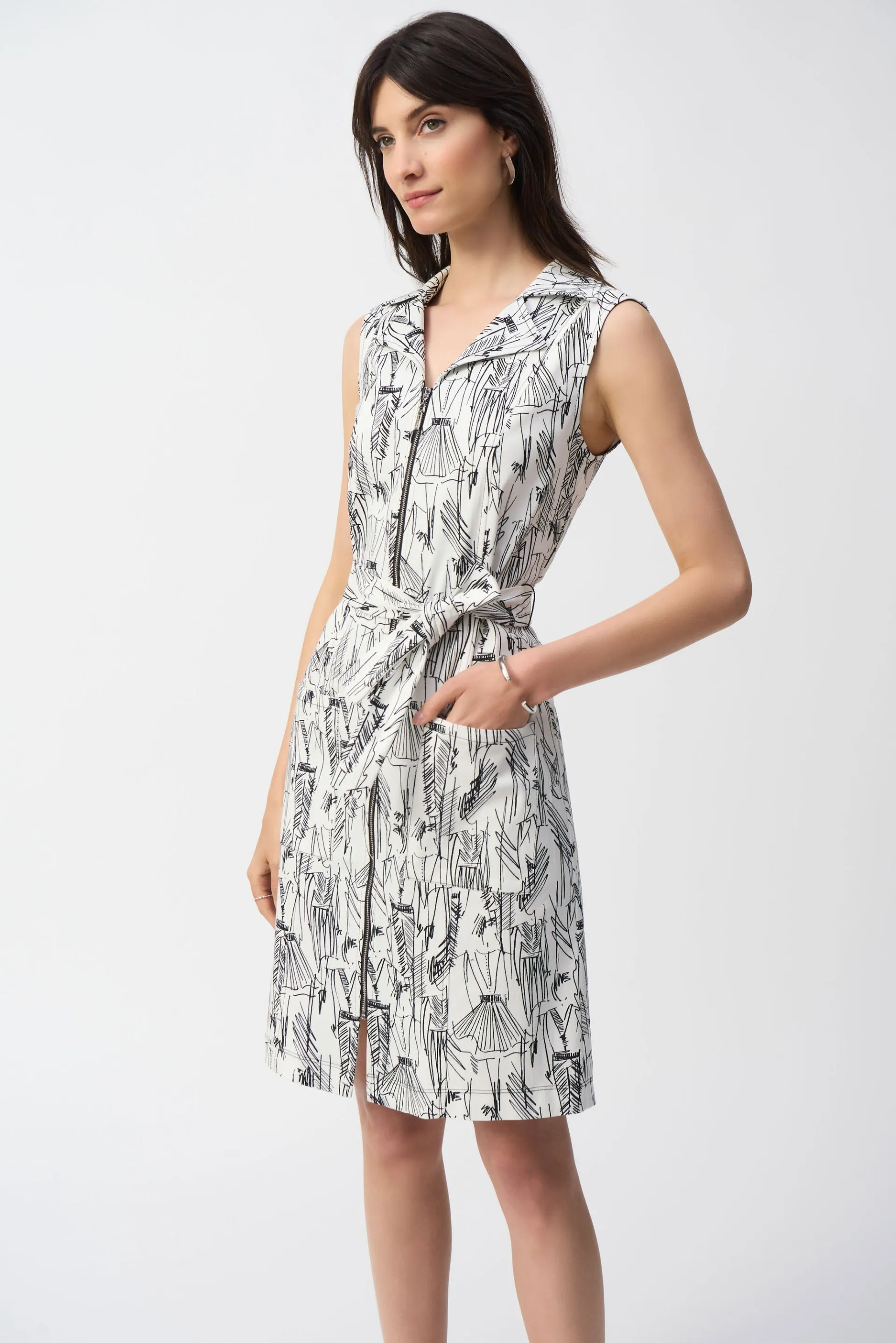 Joseph Ribkoff Vanilla/Black Millennium Conversational Print Sheath Dress Style 251241