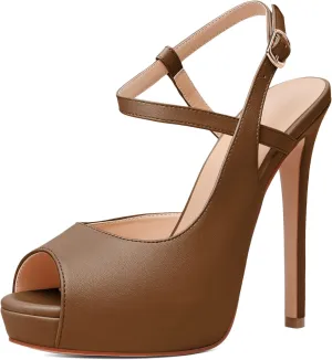 Joseywade Women Slingback Peep Toe Platform Pumps High Heel Sandals 5" Stiletto Heel Party Dress Shoes