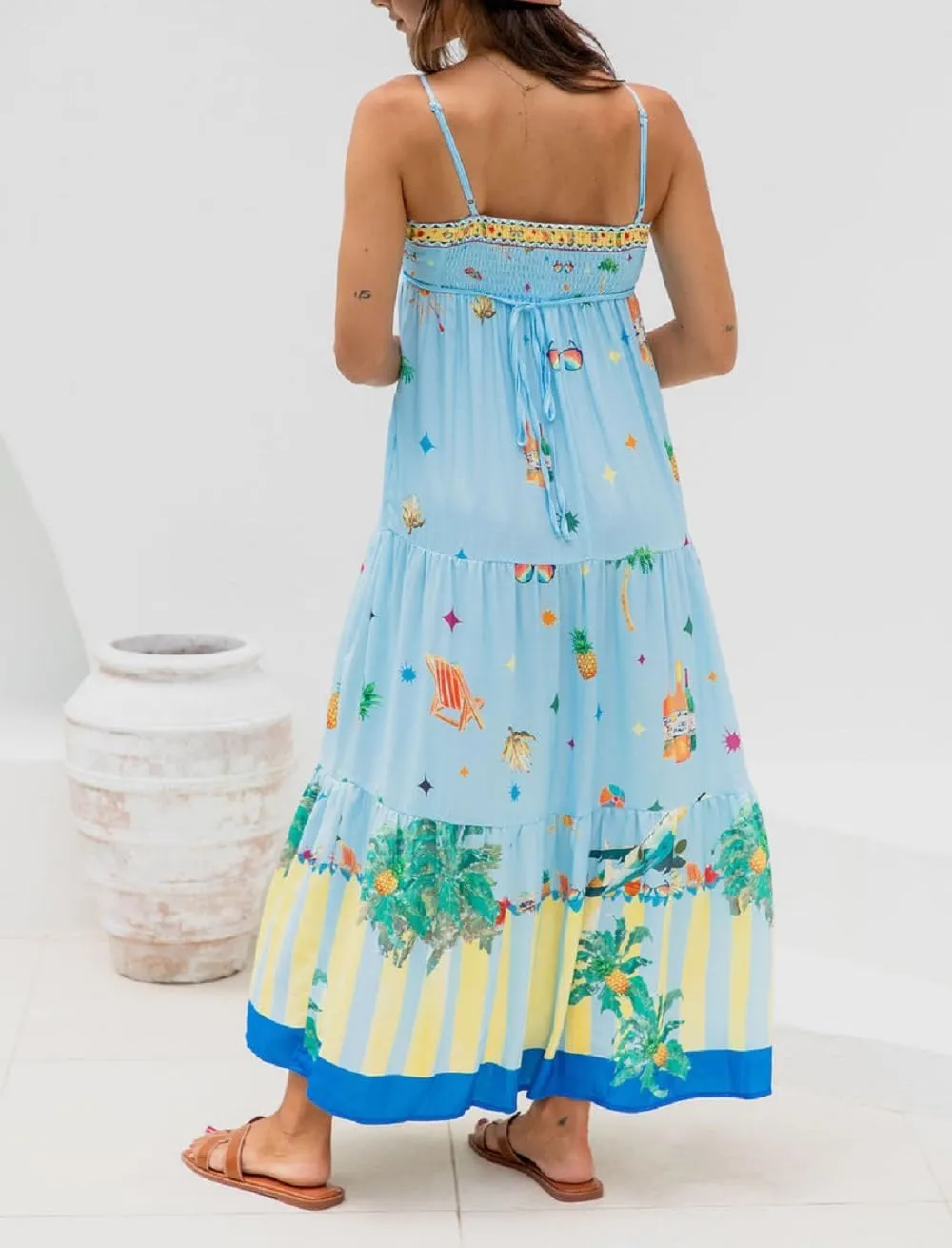 Juakoso Women Spaghetti Strap Maxi Dress Summer Sleeveless Flowy Long Dress Y2k Floral Print Vacation Beach Sundress