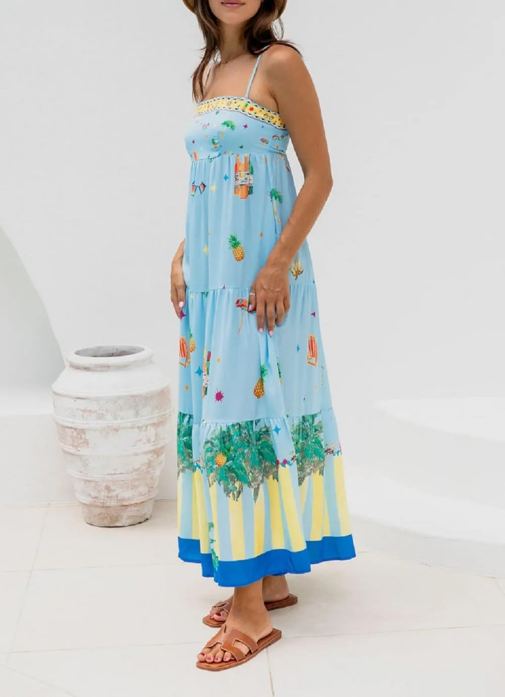 Juakoso Women Spaghetti Strap Maxi Dress Summer Sleeveless Flowy Long Dress Y2k Floral Print Vacation Beach Sundress