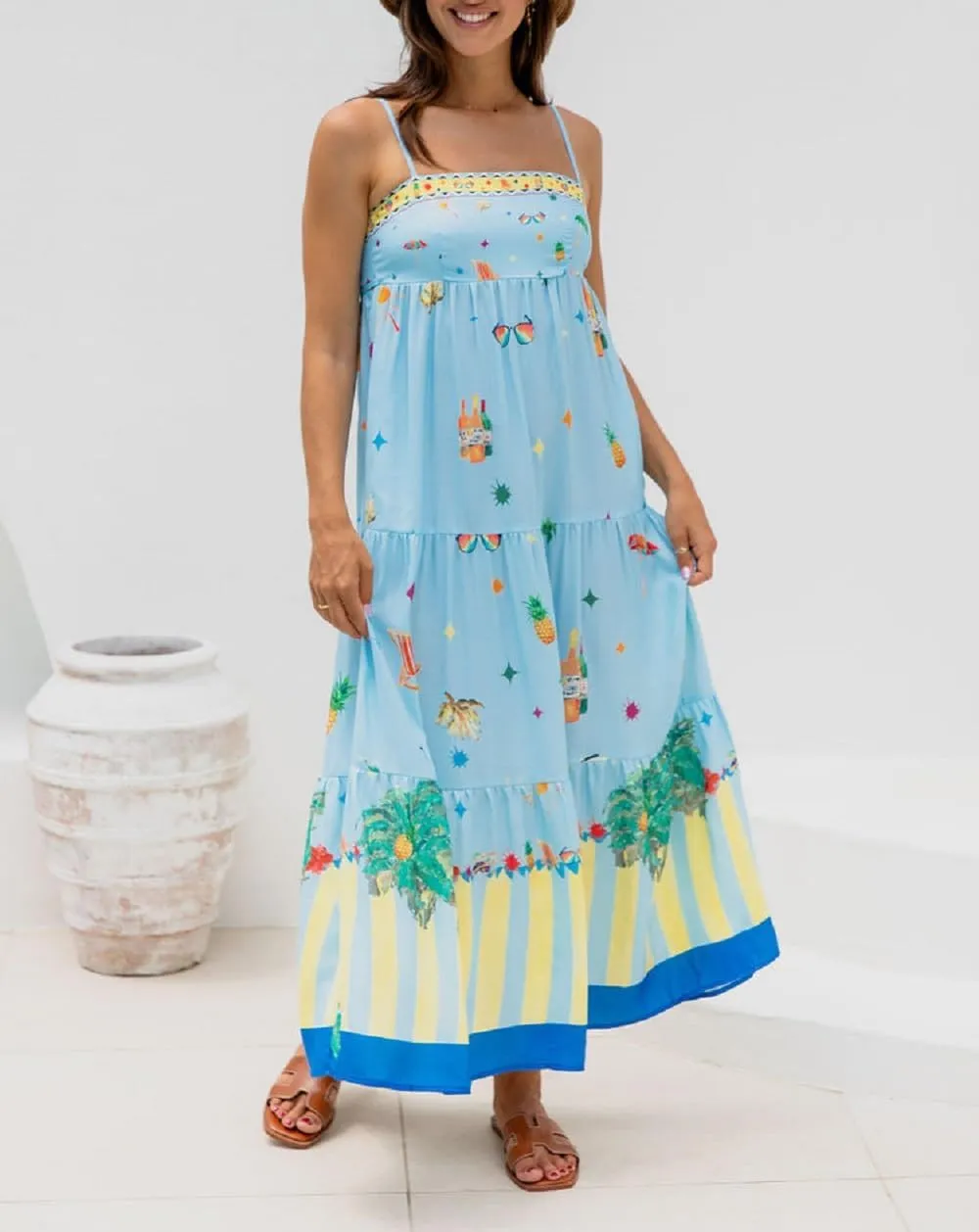 Juakoso Women Spaghetti Strap Maxi Dress Summer Sleeveless Flowy Long Dress Y2k Floral Print Vacation Beach Sundress