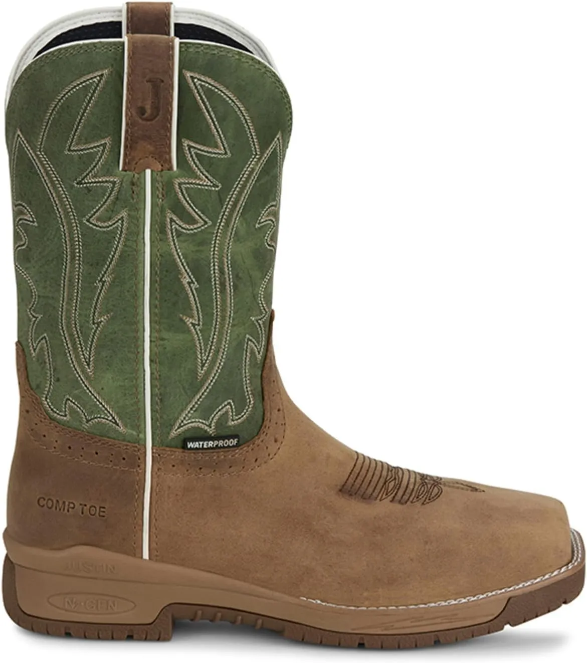Justin NiTread 11” Composite Toe Boots for Men - Commander Collection - Square Toe Full-Grain Leather Men’s Work Boots with Comfort Footbed and Oil & Slip-Resistant Outsole