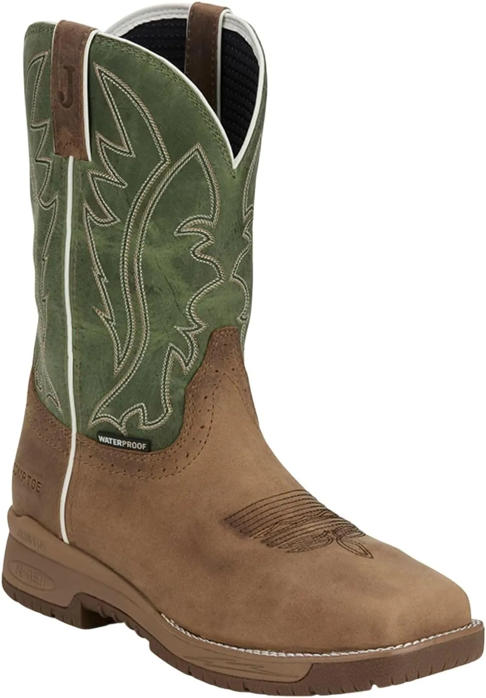Justin NiTread 11” Composite Toe Boots for Men - Commander Collection - Square Toe Full-Grain Leather Men’s Work Boots with Comfort Footbed and Oil & Slip-Resistant Outsole