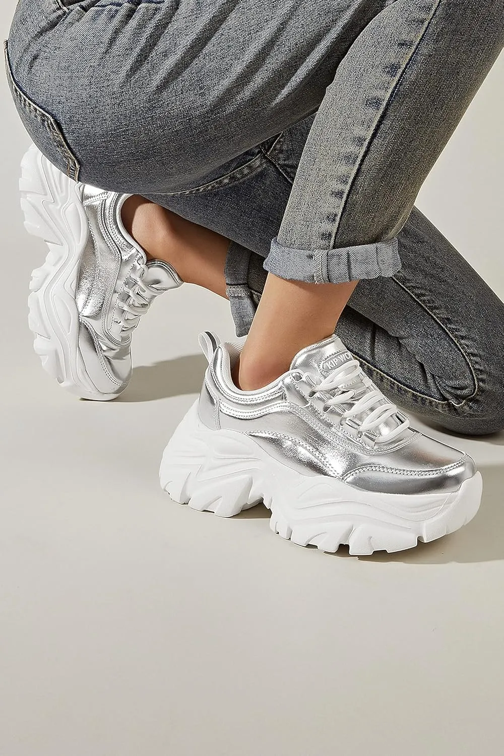 K KIP WOK Chunky Sneakers for Women Fashion Platform White Leather Casual Dad Shoes Comfortable Wedge Walking Sport Sneakers