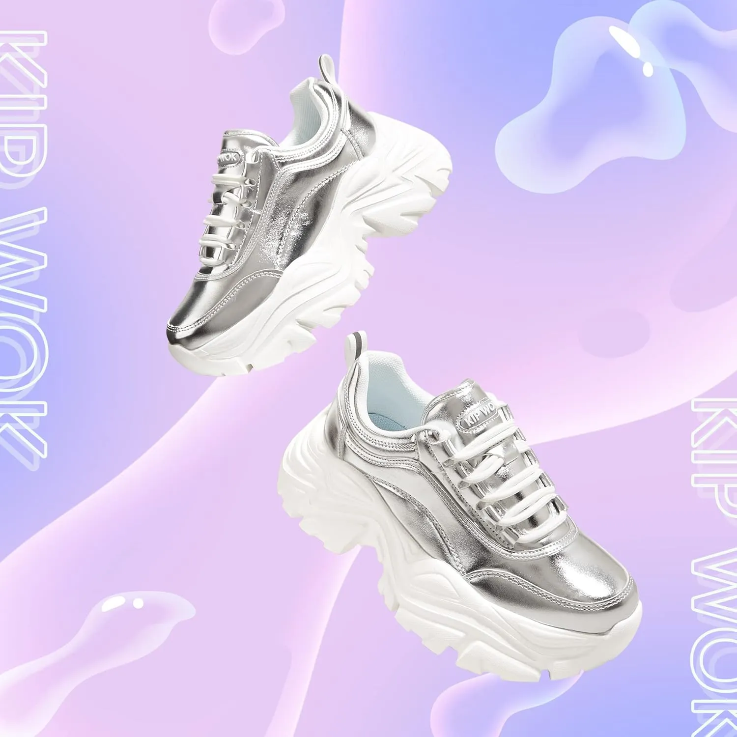 K KIP WOK Chunky Sneakers for Women Fashion Platform White Leather Casual Dad Shoes Comfortable Wedge Walking Sport Sneakers