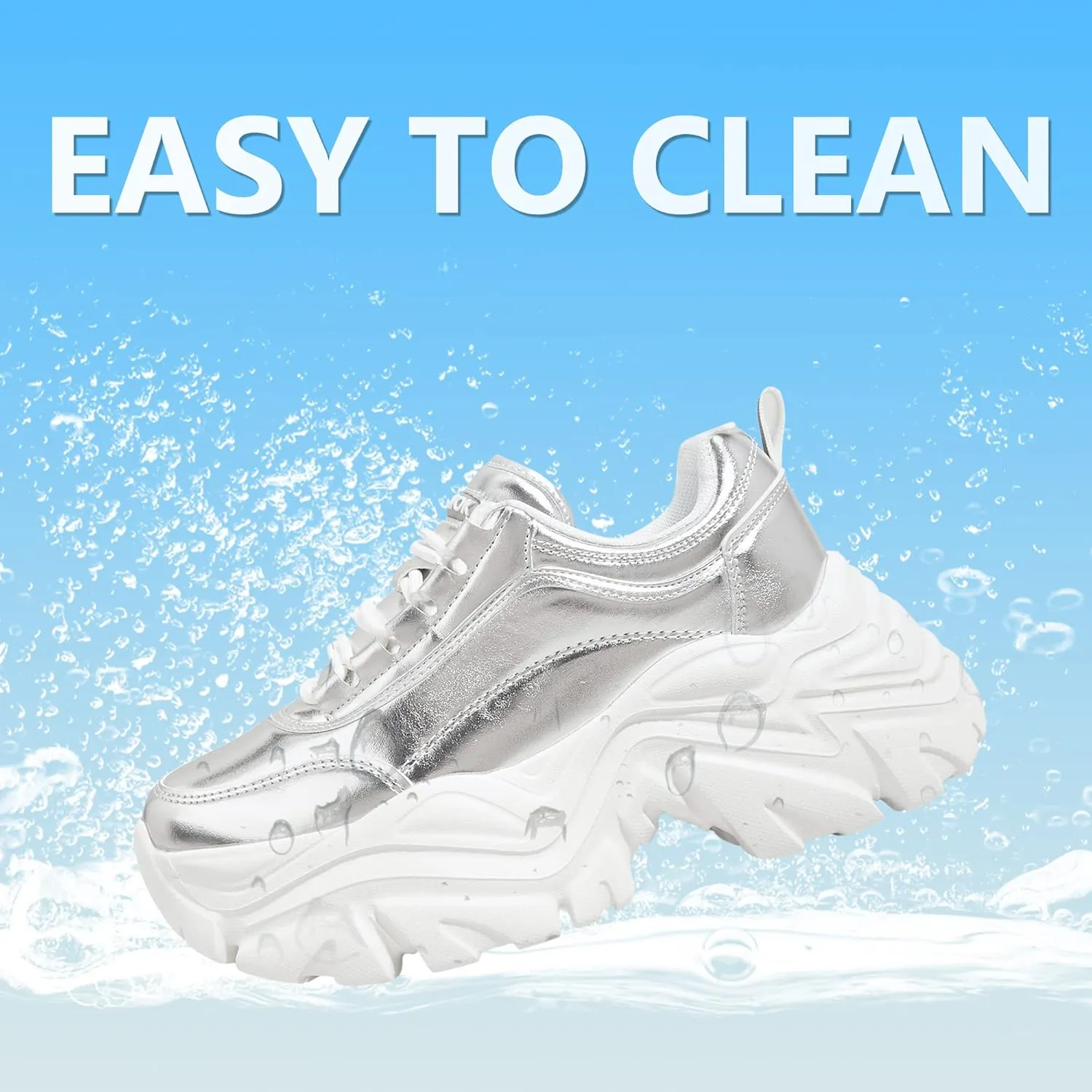 K KIP WOK Chunky Sneakers for Women Fashion Platform White Leather Casual Dad Shoes Comfortable Wedge Walking Sport Sneakers