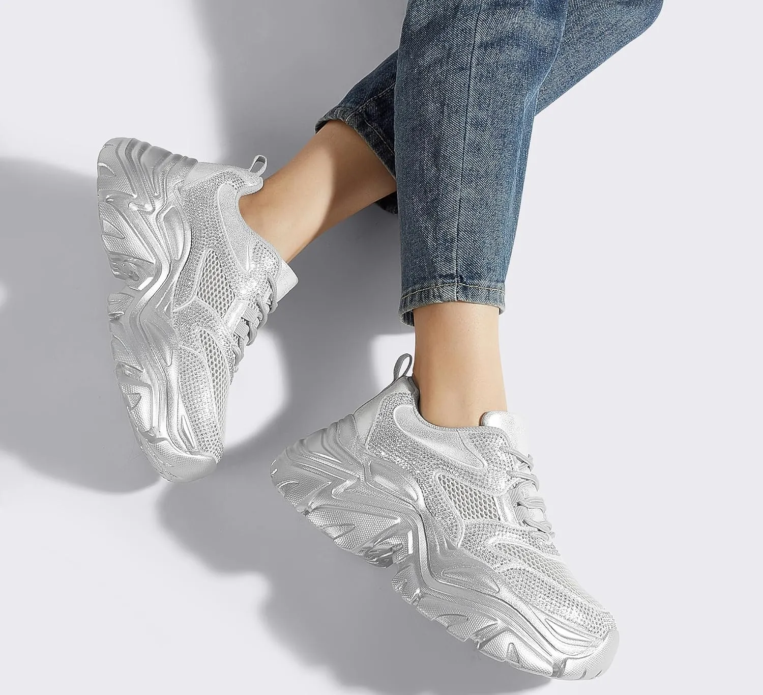 K KIP WOK Chunky Sneakers for Women Fashion Platform White Leather Casual Dad Shoes Comfortable Wedge Walking Sport Sneakers