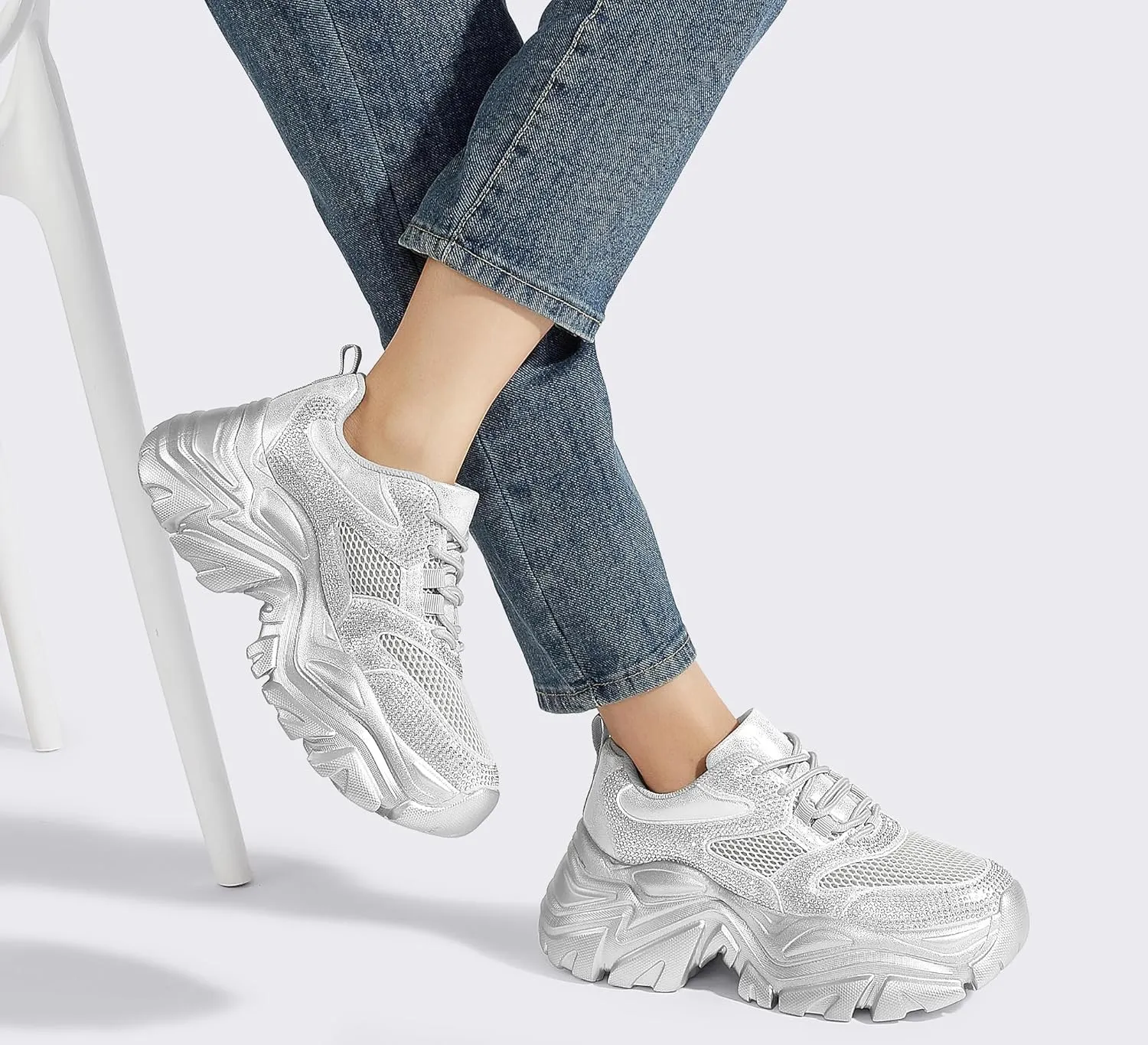 K KIP WOK Chunky Sneakers for Women Fashion Platform White Leather Casual Dad Shoes Comfortable Wedge Walking Sport Sneakers