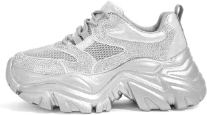 K KIP WOK Chunky Sneakers for Women Fashion Platform White Leather Casual Dad Shoes Comfortable Wedge Walking Sport Sneakers