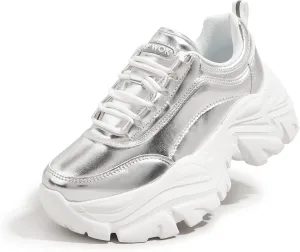 K KIP WOK Chunky Sneakers for Women Fashion Platform White Leather Casual Dad Shoes Comfortable Wedge Walking Sport Sneakers