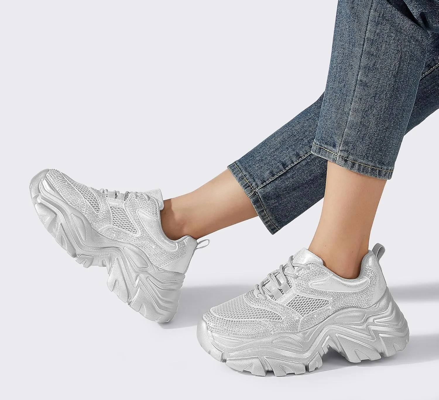 K KIP WOK Chunky Sneakers for Women Fashion Platform White Leather Casual Dad Shoes Comfortable Wedge Walking Sport Sneakers