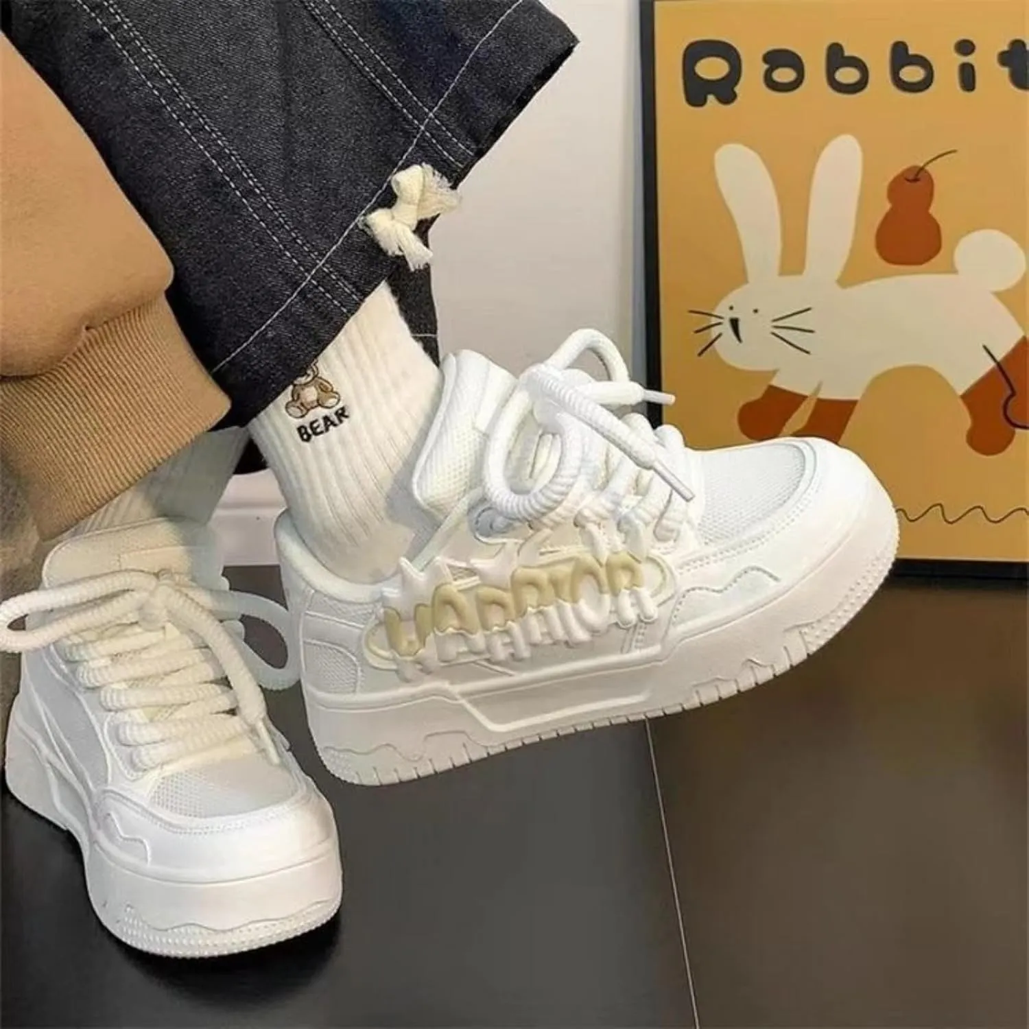 Kawaii Platform Shoes - Chunky Sneakers for Women, Breathable Mesh Platform Shoes, Aesthetic Shoes, Alphabet Elements