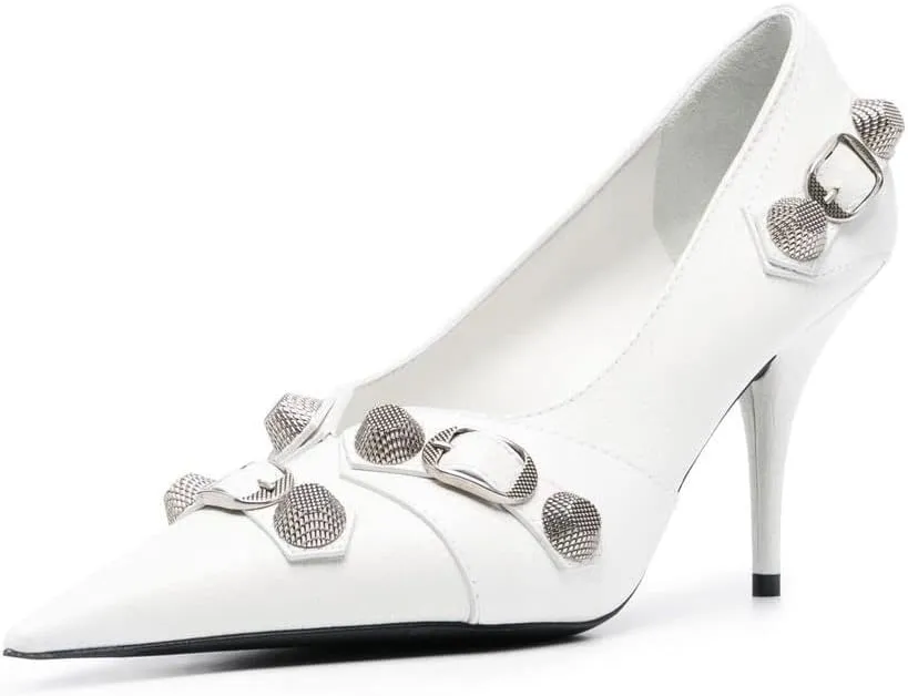 keleimusi Studded Buckled Stiletto Pointed Toe Pumps Trendy High Heels for Women