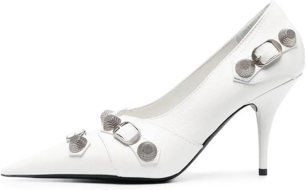 keleimusi Studded Buckled Stiletto Pointed Toe Pumps Trendy High Heels for Women