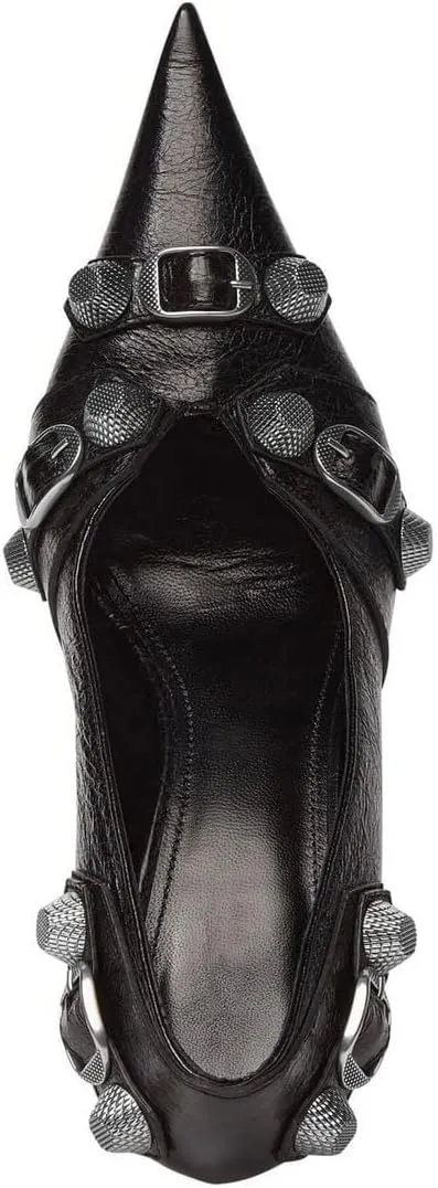 keleimusi Studded Buckled Stiletto Pointed Toe Pumps Trendy High Heels for Women