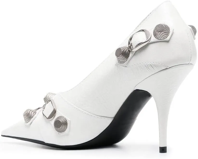 keleimusi Studded Buckled Stiletto Pointed Toe Pumps Trendy High Heels for Women