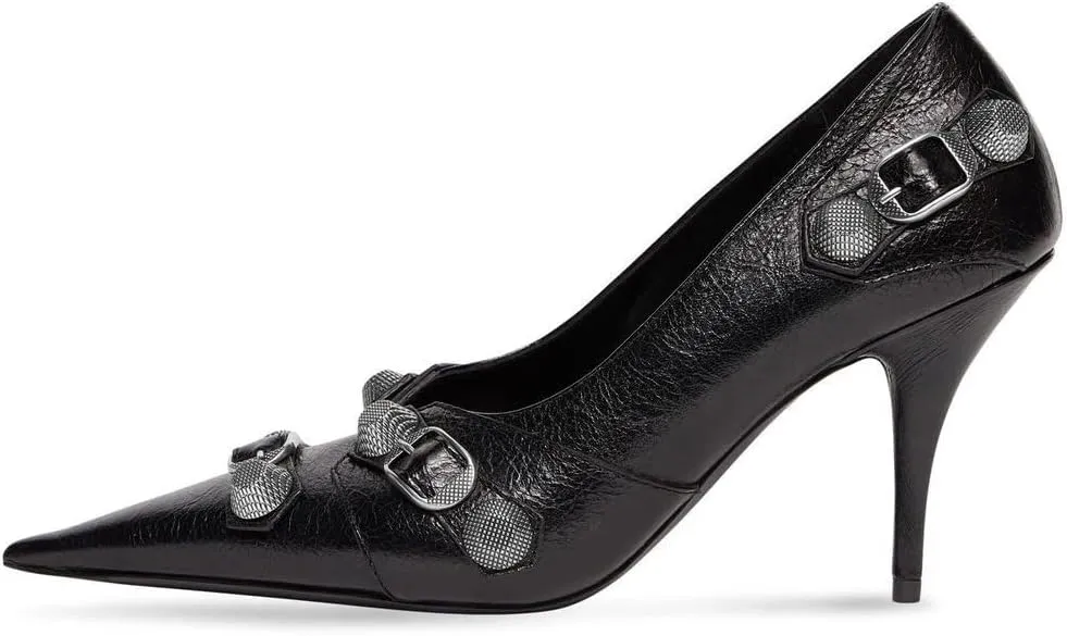 keleimusi Studded Buckled Stiletto Pointed Toe Pumps Trendy High Heels for Women