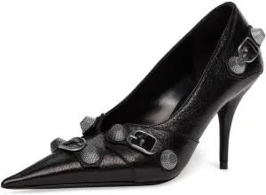 keleimusi Studded Buckled Stiletto Pointed Toe Pumps Trendy High Heels for Women