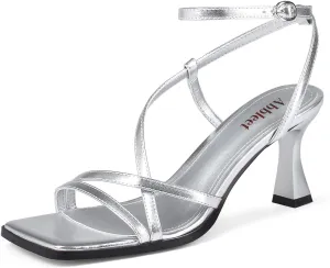 Kitten Heels for Women - Square Open Toe Strappy Heeled Sandals with Ankle Strap - Wedding Dress Heels