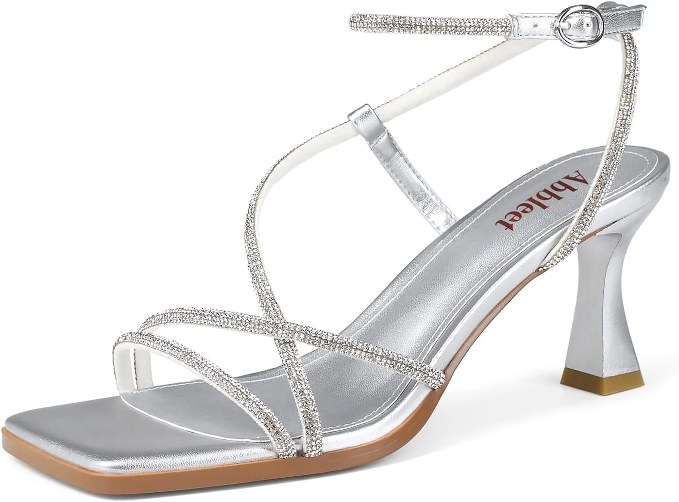 Kitten Heels for Women - Square Open Toe Strappy Heeled Sandals with Ankle Strap - Wedding Dress Heels