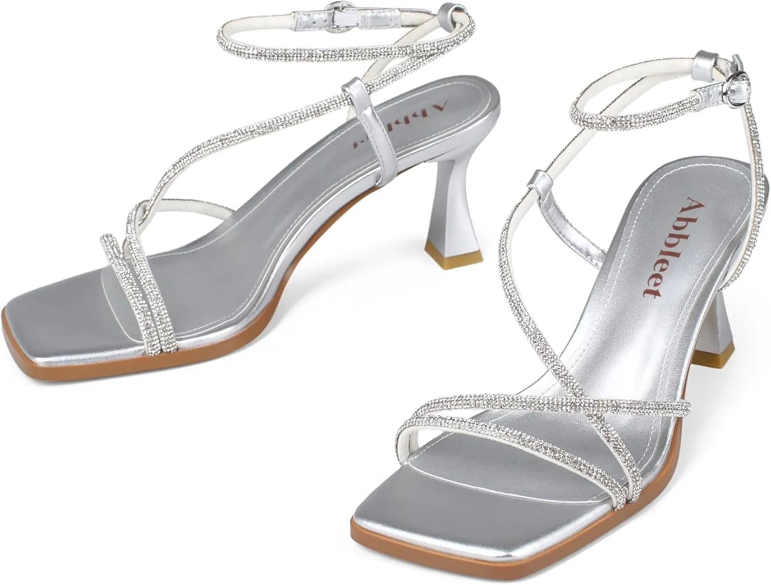 Kitten Heels for Women - Square Open Toe Strappy Heeled Sandals with Ankle Strap - Wedding Dress Heels