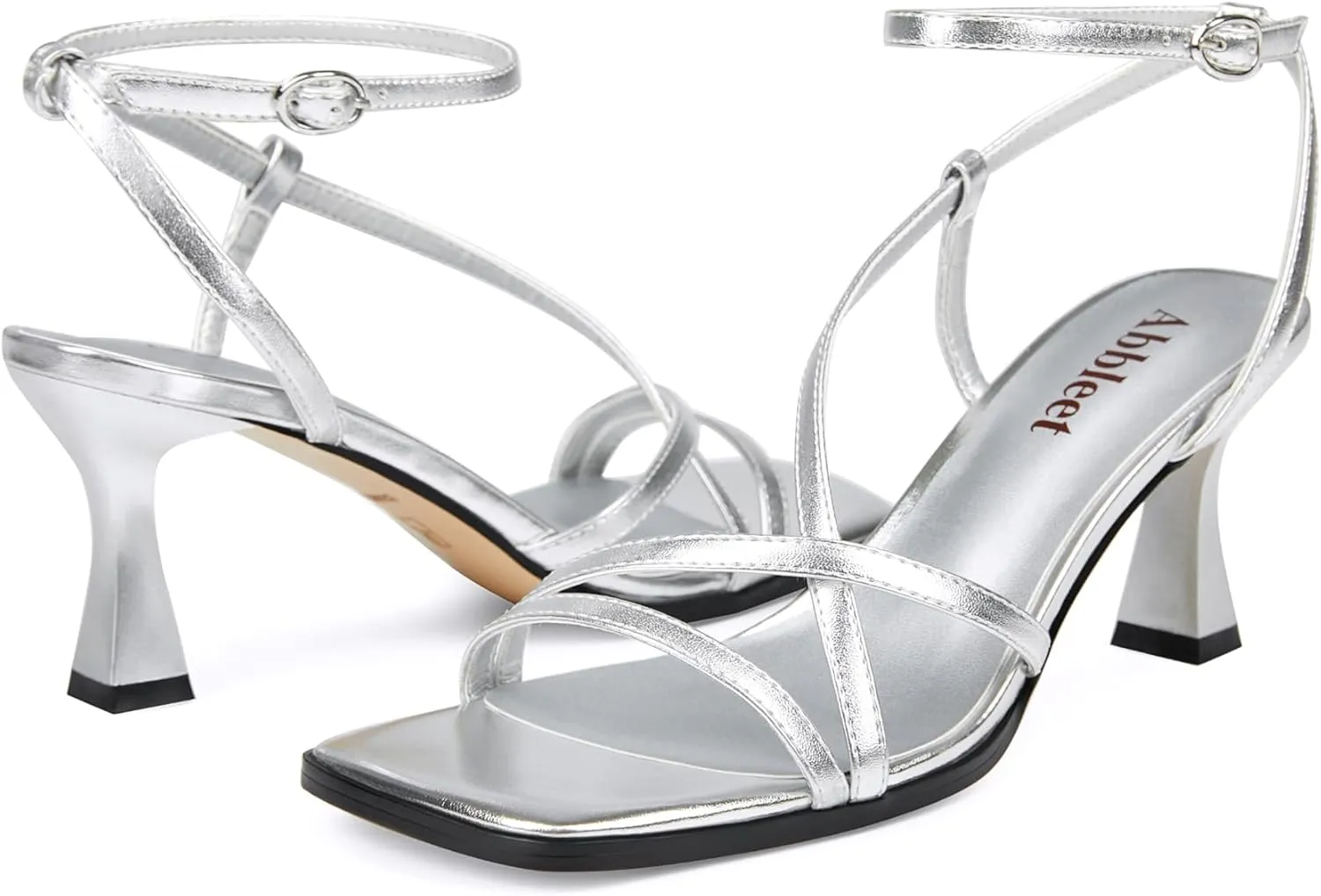 Kitten Heels for Women - Square Open Toe Strappy Heeled Sandals with Ankle Strap - Wedding Dress Heels