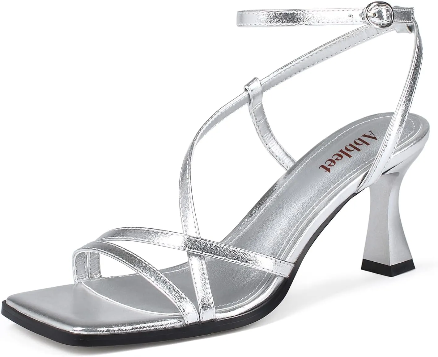 Kitten Heels for Women - Square Open Toe Strappy Heeled Sandals with Ankle Strap - Wedding Dress Heels