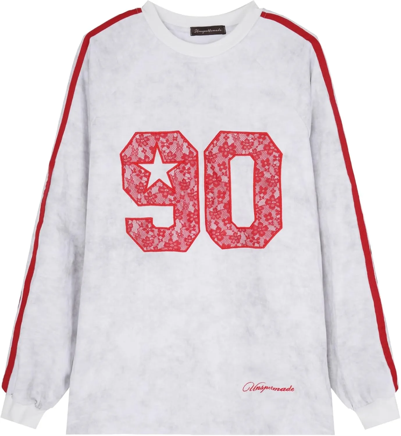 Lace Jersey Y2k Baggy Number Shirt Star Graphic Tees Oversized V Neck Tshirts 90s Summer Tops Streetwear Long Sleeve